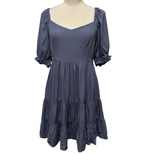 Beyond Words Tiered Mini Dress Women's S Blue Cottagecore Coquette Soft Girl